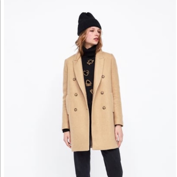 zara double breasted coat camel
